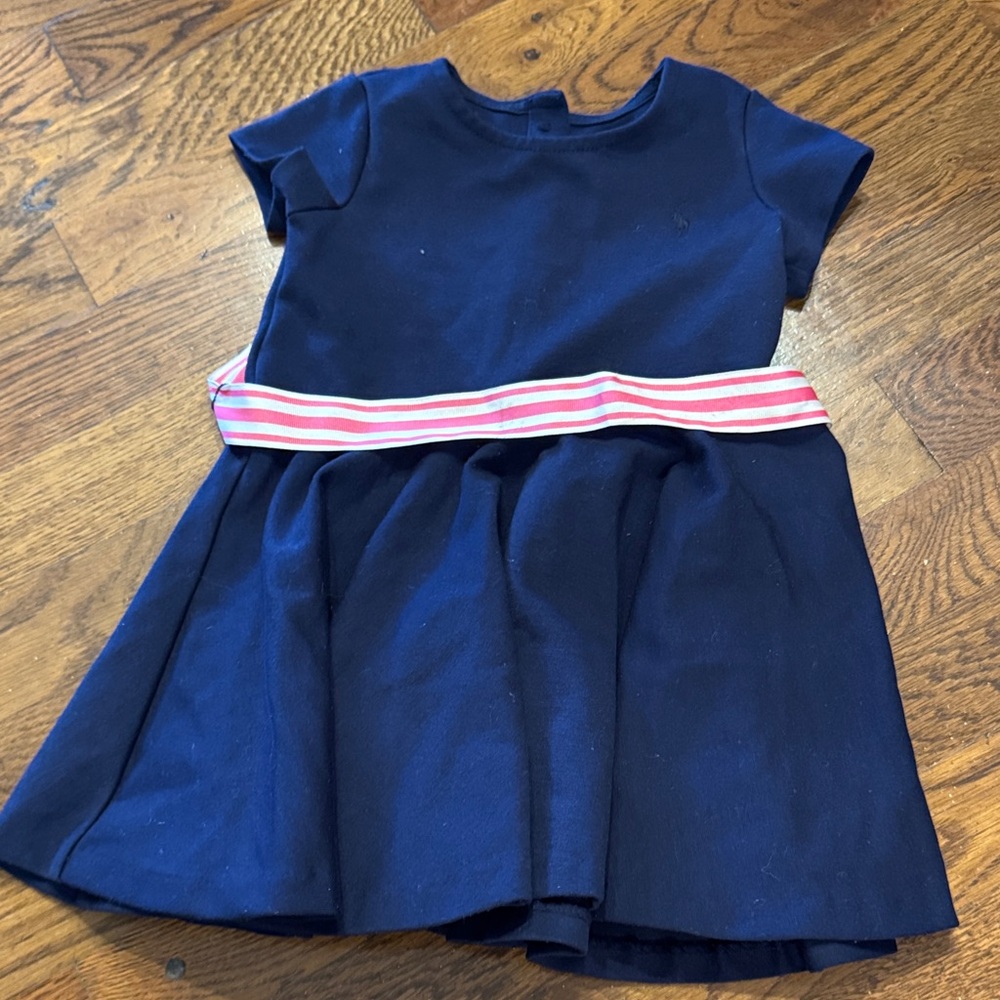 Polo by Ralph Lauren Navy Dress with Striped Pink Belt